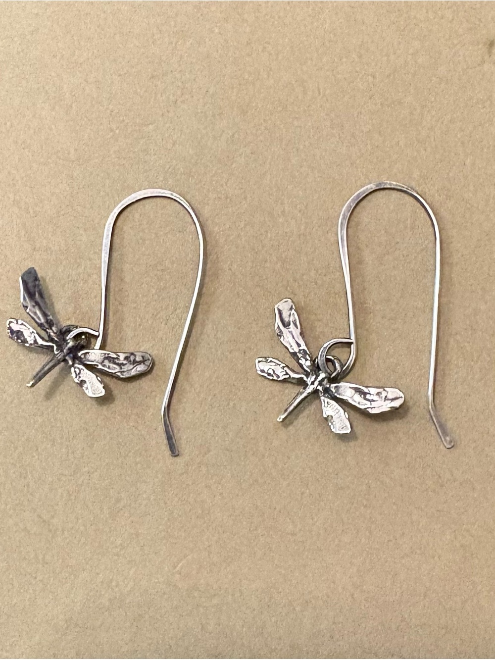 Pretty Handforged carved sterling silver dragonflies
& French wire Earrings